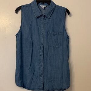 Sleeveless Light Chambray Denim Button-Up Shirt wm size M EUC